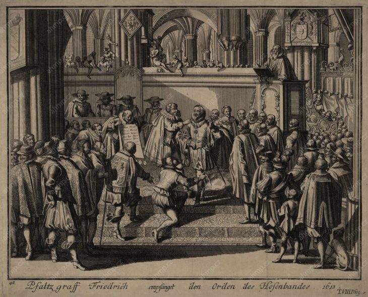 Slavnostní udělení Podvazkového řádu Fridrichovi Falckému v roce 1613, mědiryt, [s.t.], 1630, AMP, Sbírka grafiky, G 1604