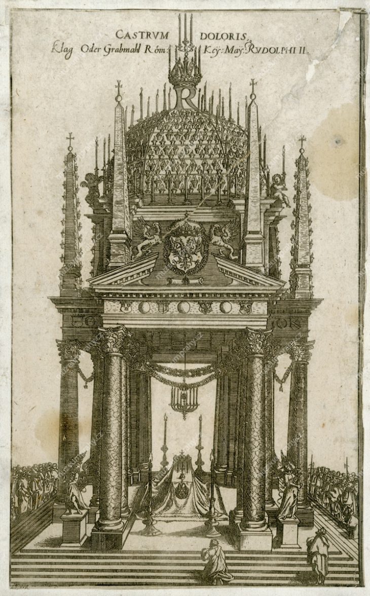 Castrum doloris Rudolfa II., mědiryt, 1612, MMP H 25.919