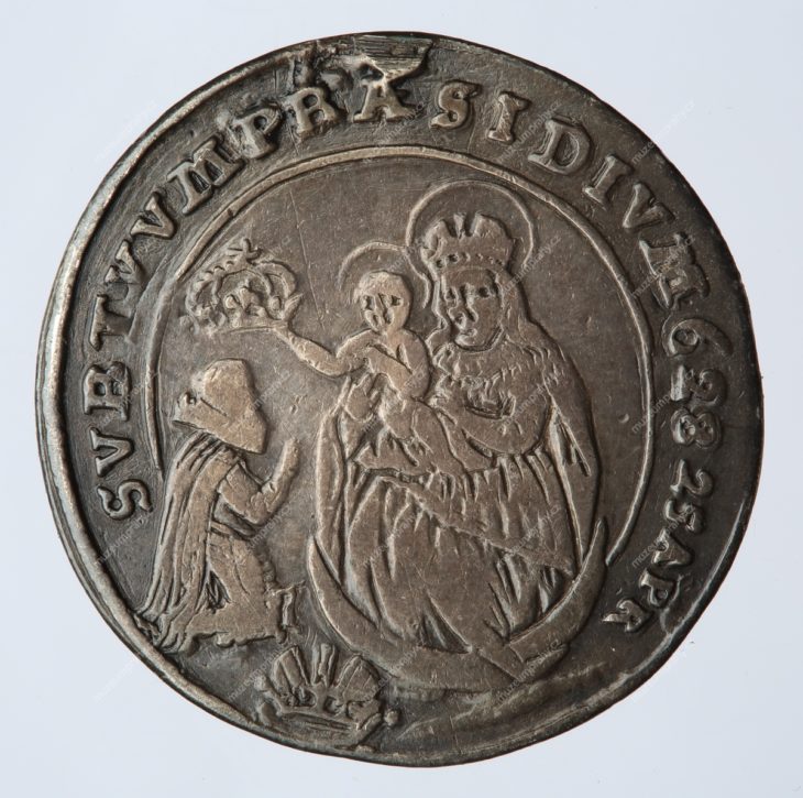 Pamětní peníz na založení kláštera a poutního kostela na Bílé hoře, Praha, Donat Starckh, měděná, 1620, MMP H 9.302