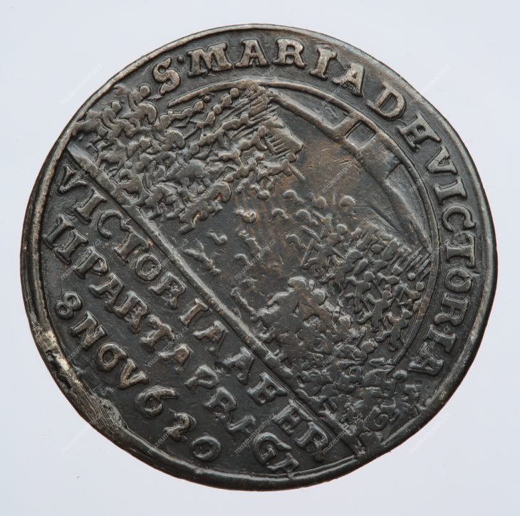 1628 Pamětní peníz na založení kláštera a poutního kostela na Bílé hoře, Praha, Donat Starckh, měděná, 1620, MMP H 9.302