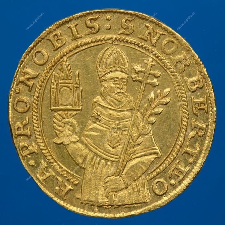 Pamětní medaile na přenesení ostatků sv. Norberta z Magdeburku do Strahovského kláštera v Praze, Praha, Donat Starckh, stříbro, 1627, MMP H 17.275