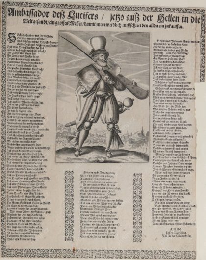 Ambassador des Lucifers jetzo aus Hellen in die Welt gesandt ..., mědiryt, s. l. 1621, AMP, Sbírka grafiky, G 1658 Alegorický leták ironizující osobu krále Fridricha Falckého, kterého představuje jako „vyslance pekel“.