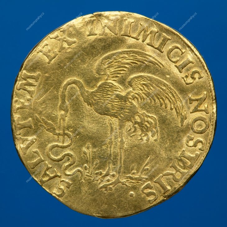 Korunovační peníz na pražskou korunovaci Matyáše II. (dvoudukát), Praha, Johann Konrad Greuter, zlato, 1611, MMP H 15.170
