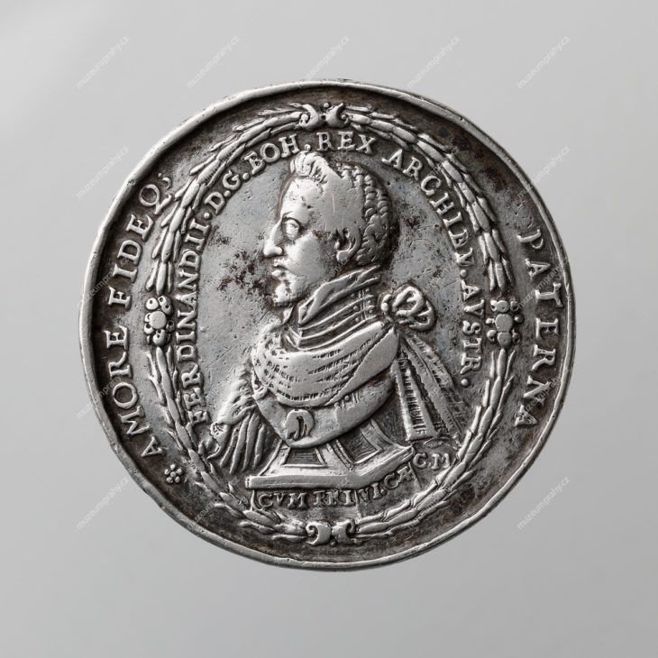 1617 – medaile na pražskou korunovaci Ferdinanda II., Norimberk, Christian Maler, stříbro, 1617, MMP H 016.712