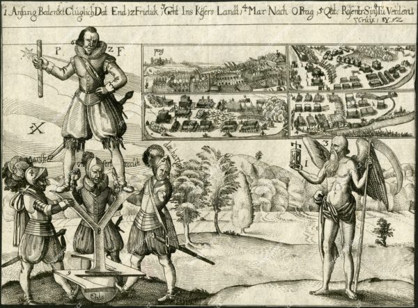 Bitva na Bílé hoře 8. 11. 1620, mědiryt, 1663?, jednostránkový leták, MMP H 3.226/2